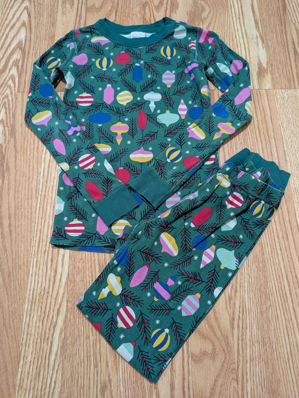 Hanna Andersson Green Holiday Ornament Pajamas Long Sleeve Pants 130 8